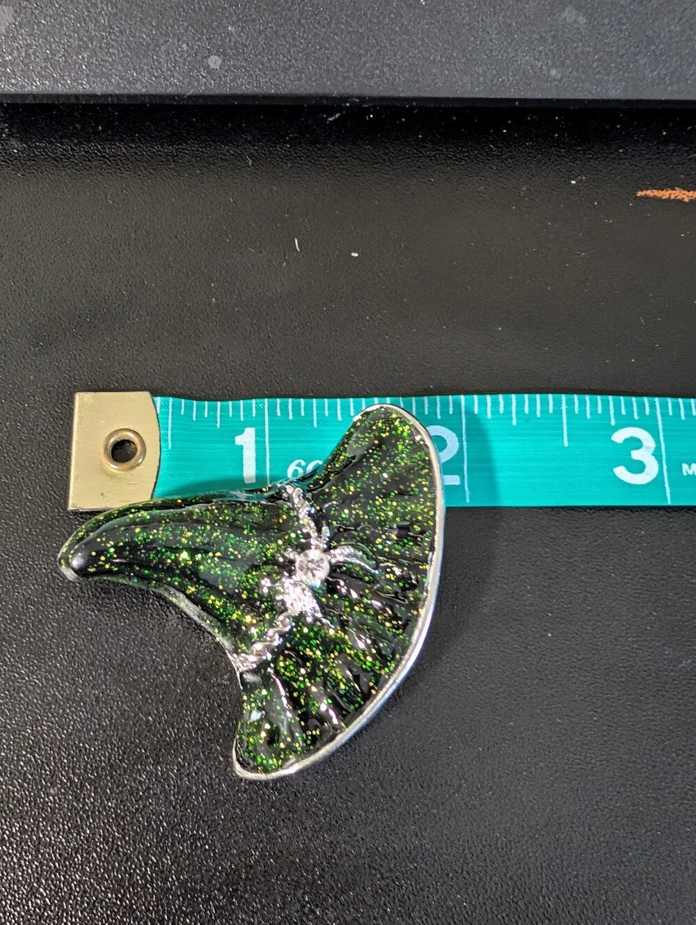 Green Glitter Witch Hat Brooch - Emerald Accent